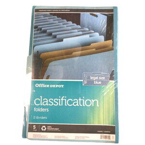 Office Depot Legal Size Blue Classification Folders 2 Dividers 5-Pack Expanded